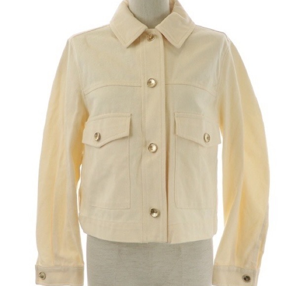 ZARA ECRU DENIM GOLD BUTTON DOWN COLLAR JACKET $89.90 - Picture 2 of 13